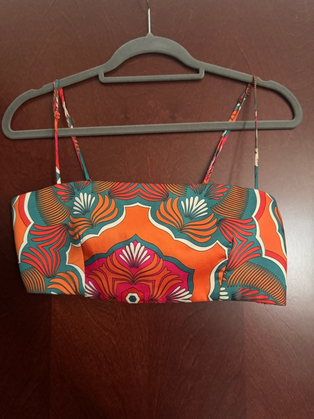 Zara Orange Teal Pink Patterned Bandeau Crop Top